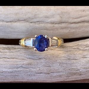LeVian * Stunning Tanzanite & Baguette Diamond Platinum & 18k Gold Ring